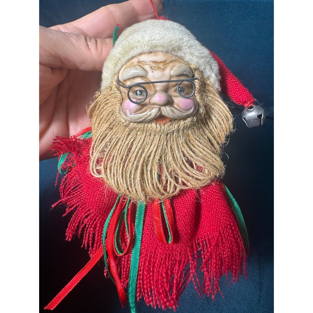 Vintage Christmas Ornament - SANTA Head w/Glasses, Beard, and Hat